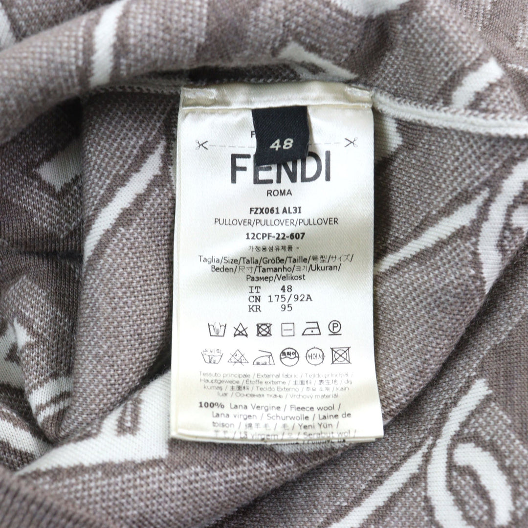 FENDI knit FZX061 Outer material: 100% virgin wool Brown white mens 48 Used Authentic