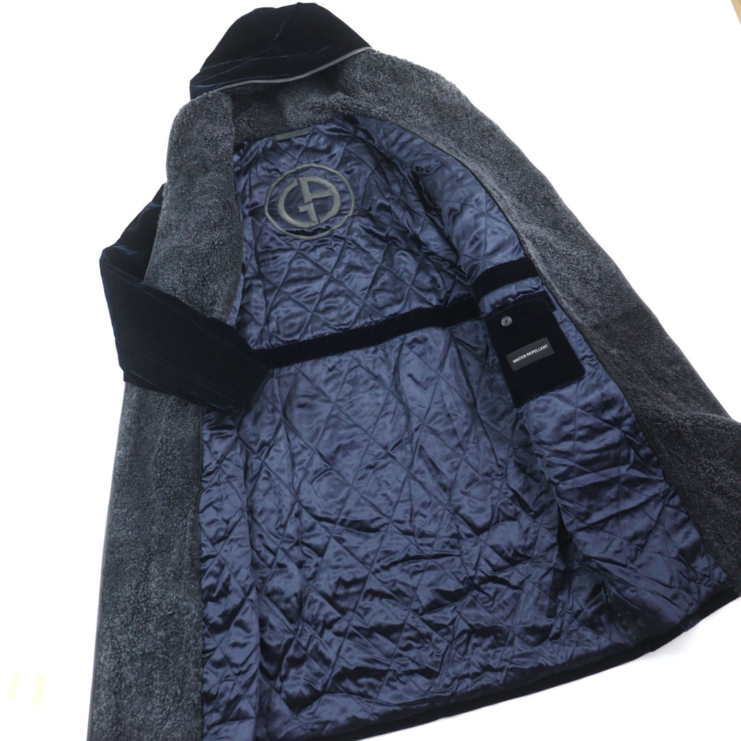 GIORGIO ARMANI coat 0WGOL05E Outer: 66% viscose (rayon), Outer: 32% cupra, Outer: 2% elastane (polyurethane), Part: 100% polyurethane, Lining: 65% acetate, 8% polyamide, 2% elastane, Filling: 100% polyester Dark navy mens 50R Used Authentic