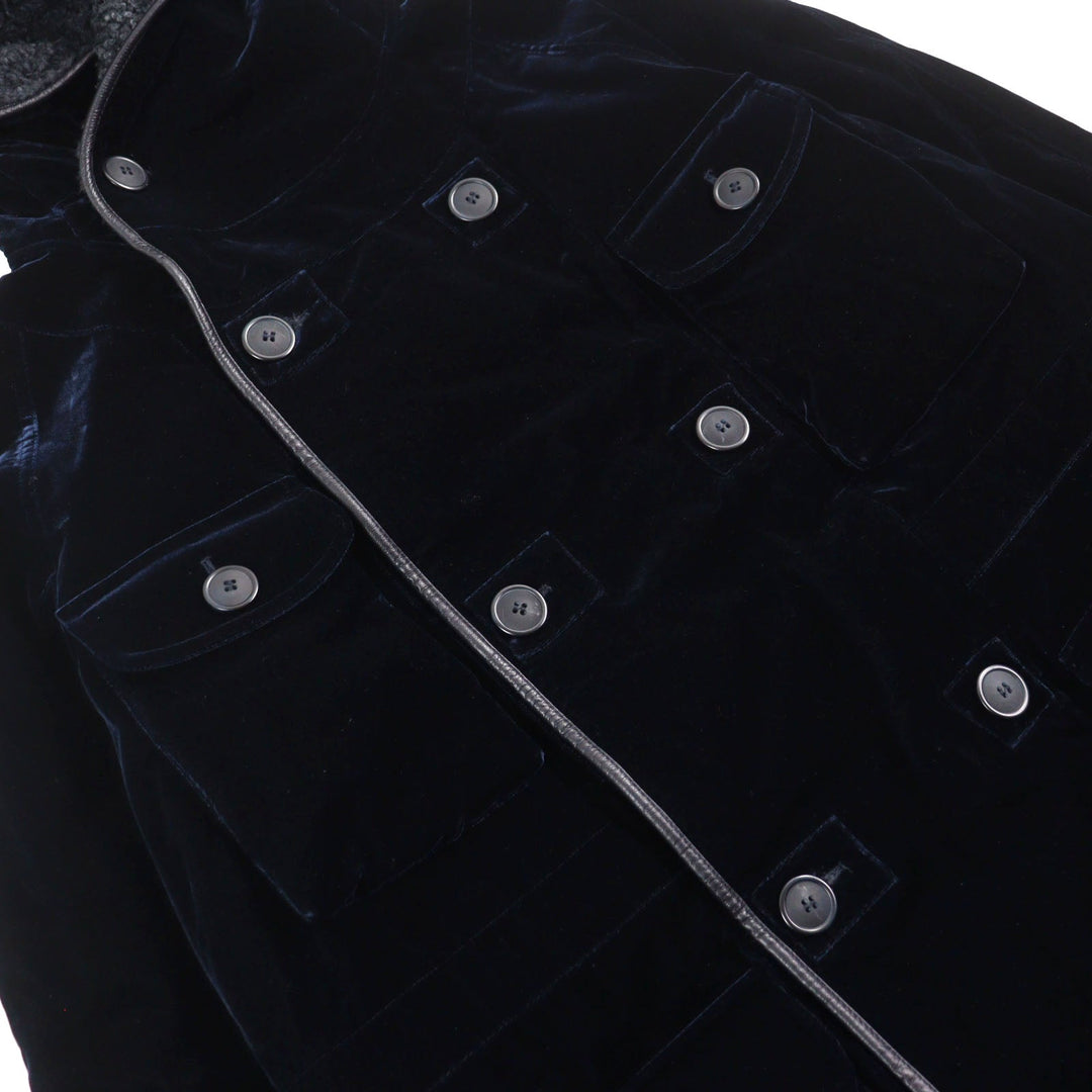 GIORGIO ARMANI coat 0WGOL05E Outer: 66% viscose (rayon), Outer: 32% cupra, Outer: 2% elastane (polyurethane), Part: 100% polyurethane, Lining: 65% acetate, 8% polyamide, 2% elastane, Filling: 100% polyester Dark navy mens 50R Used Authentic