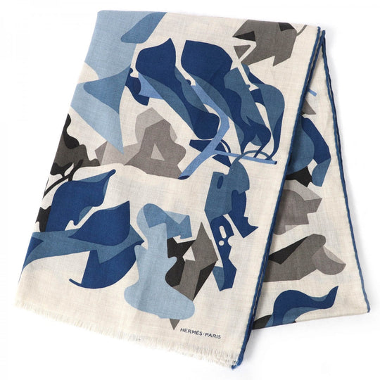 HERMES Stall 693950T cashmere blue Rectangle PUZZLE VEGETAL