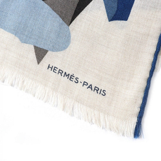 HERMES Stall 693950T cashmere blue Rectangle PUZZLE VEGETAL