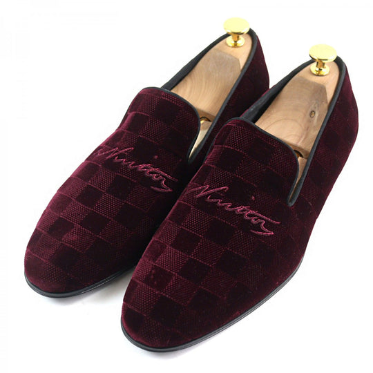LOUIS VUITTON Slip-on Main: Velour Bordeaux Auteuil line mens 7 Used Authentic
