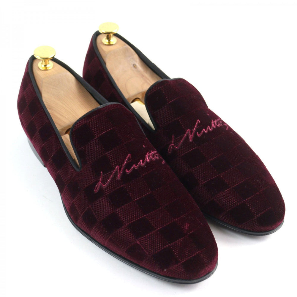 LOUIS VUITTON Slip-on Main: Velour Bordeaux Auteuil line mens 7 Used Authentic