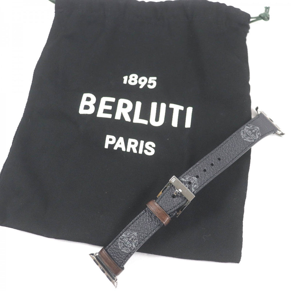 Berluti others Calf leather black Logo all-over pattern Apple Watch Straps mens 19 Used Authentic