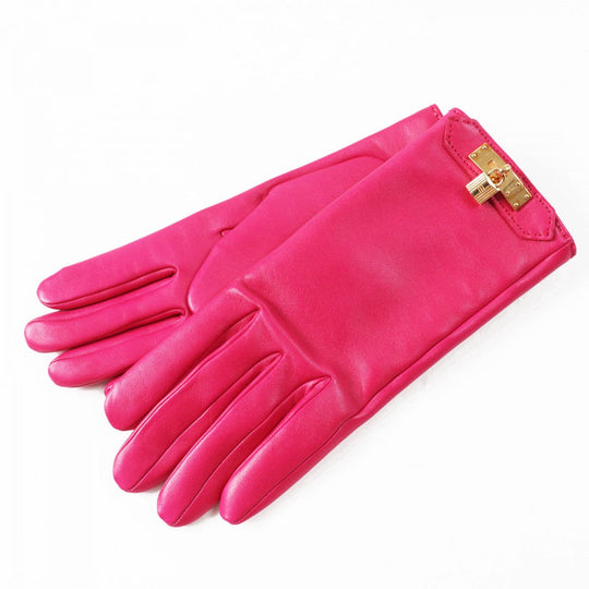 HERMES gloves Main: 100% lamb leather, lining: 100% cashmere shocking pink SOYA Women 6.5 Used Authentic