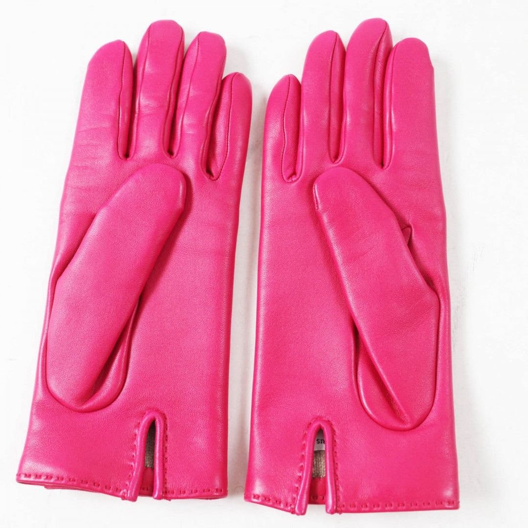 HERMES gloves Main: 100% lamb leather, lining: 100% cashmere shocking pink SOYA Women 6.5 Used Authentic