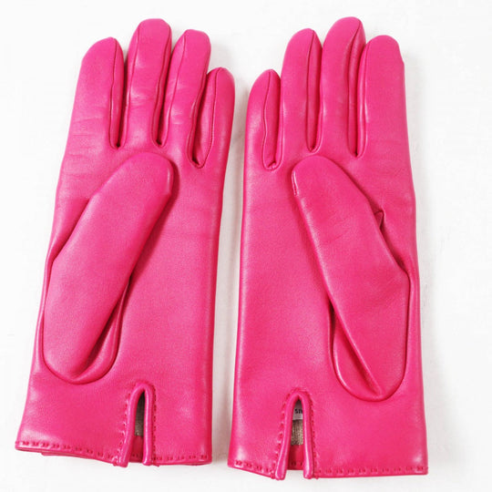 HERMES gloves Main: 100% lamb leather, lining: 100% cashmere shocking pink SOYA Women 6.5 Used Authentic