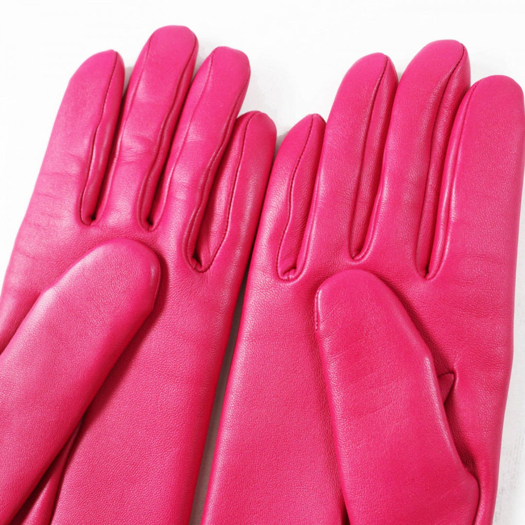 HERMES gloves Main: 100% lamb leather, lining: 100% cashmere shocking pink SOYA Women 6.5 Used Authentic