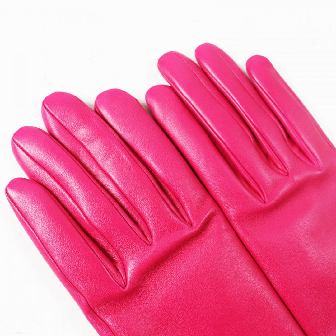 HERMES gloves Main: 100% lamb leather, lining: 100% cashmere shocking pink SOYA Women 6.5 Used Authentic