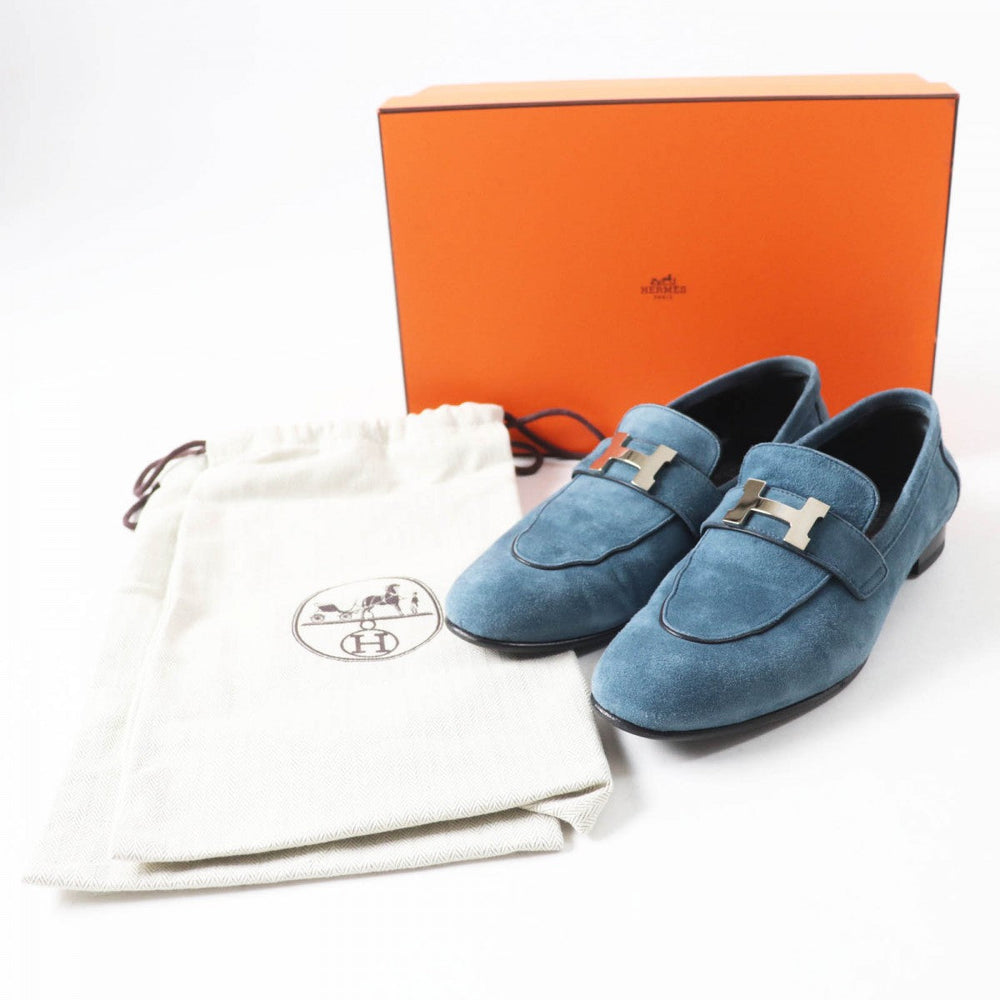 HERMES loafers 222067Z Main: Suede leather blue Women 38 Used Authentic