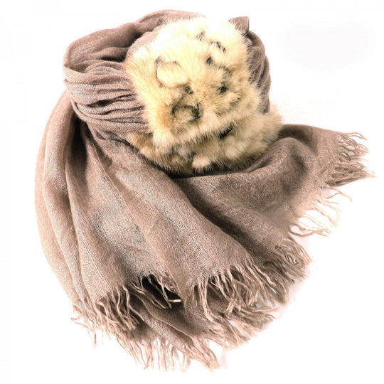 FENDI Stall Main: 70% cashmere, Main: 30% silk Beige type Women Used Authentic