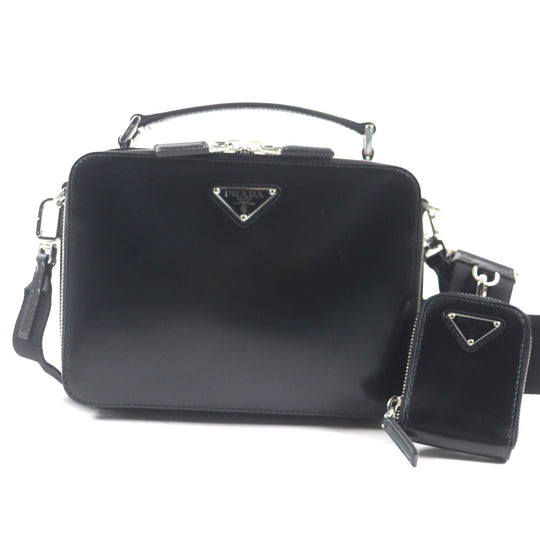 PRADA Shoulder Bag 2VH069 Main: Brushed leather black Brick mens Used Authentic