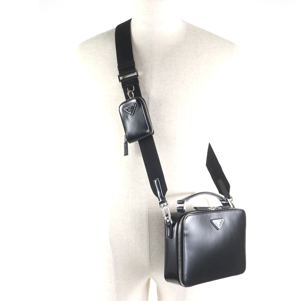 PRADA Shoulder Bag 2VH069 Main: Brushed leather black Brick mens Used Authentic