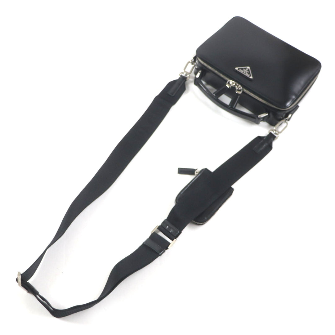PRADA Shoulder Bag 2VH069 Main: Brushed leather black Brick mens Used Authentic