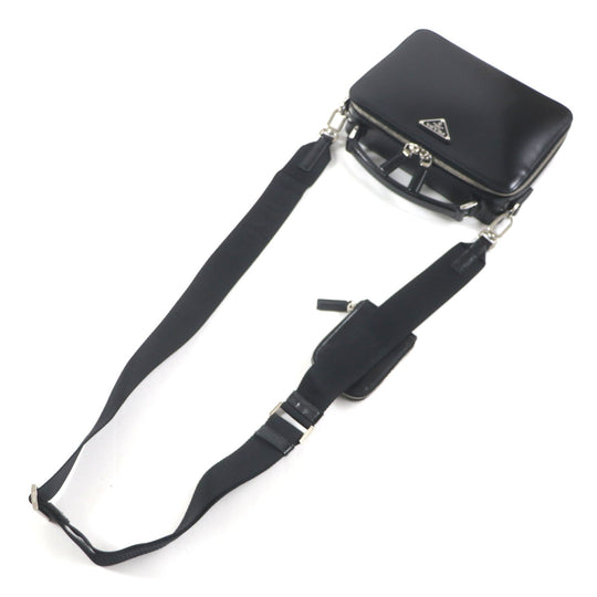 PRADA Shoulder Bag 2VH069 Main: Brushed leather black Brick mens Used Authentic