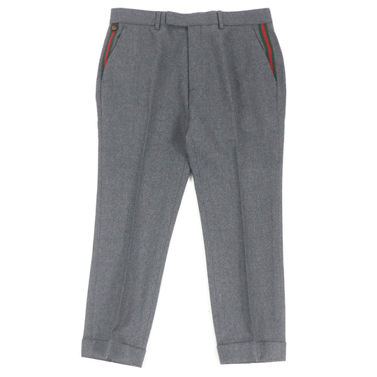 GUCCI slacks 698813 Outer material: 100% wool, leather part: cowhide gray mens 50 Used Authentic