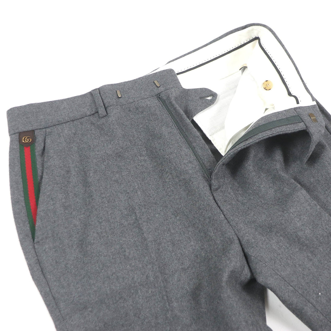 GUCCI slacks 698813 Outer material: 100% wool, leather part: cowhide gray mens 50 Used Authentic