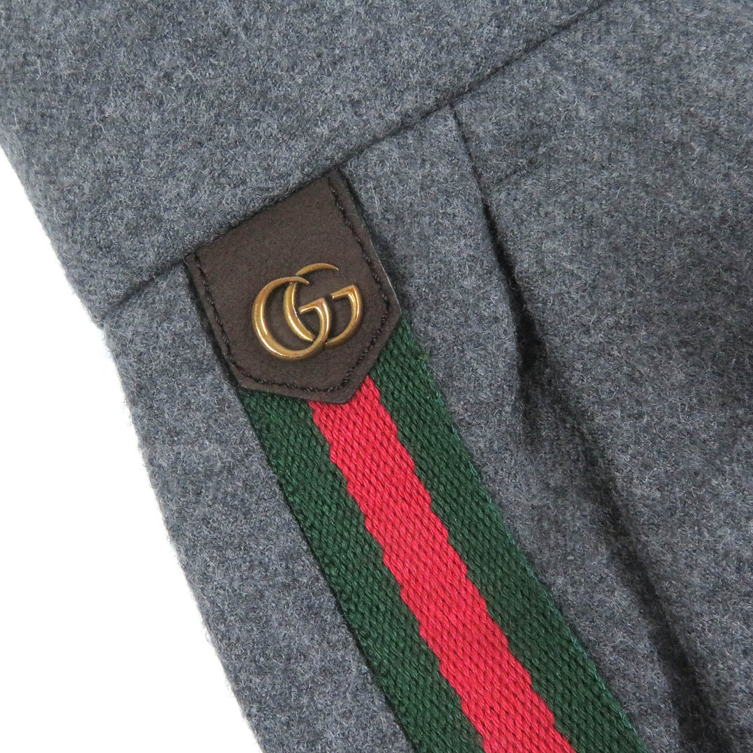 GUCCI slacks 698813 Outer material: 100% wool, leather part: cowhide gray mens 50 Used Authentic