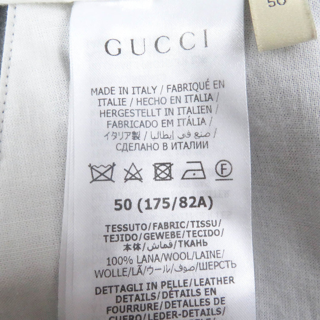 GUCCI slacks 698813 Outer material: 100% wool, leather part: cowhide gray mens 50 Used Authentic