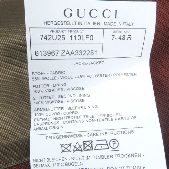 GUCCI tailored jacket 613967 Outer: 55% wool, Outer: 45% polyester, Lining: rayon, Sleeve lining: 100% cupra terracotta mens 48 Used Authentic