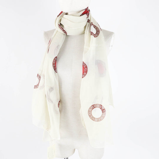 BVLGARI scarf Main: 100% silk Light Beige Brown Red Bulgari Bulgari Women Used Authentic
