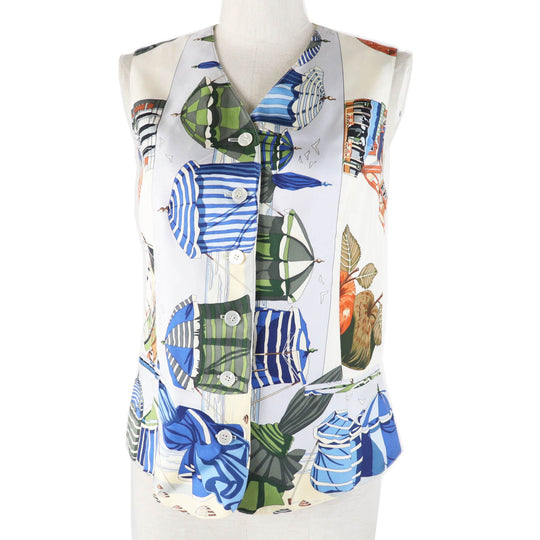 HERMES Vest Outer: 100% silk, Outer: 100% acetate, Lining: 100% acetate Multi Margiela period Women 40 Used Authentic