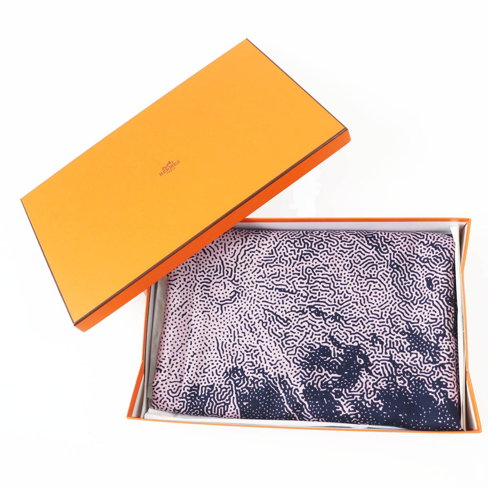 HERMES scarf cashmere Navy pink Caregean CLAIR DE LUNE