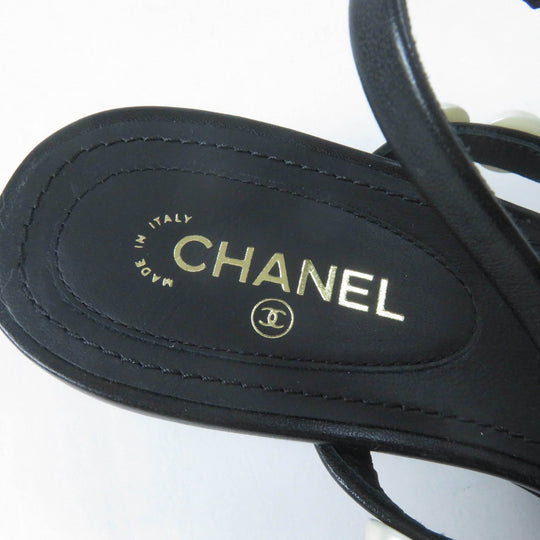 CHANEL Sandals G37272 Main: Leather Black White Women 37 Used Authentic
