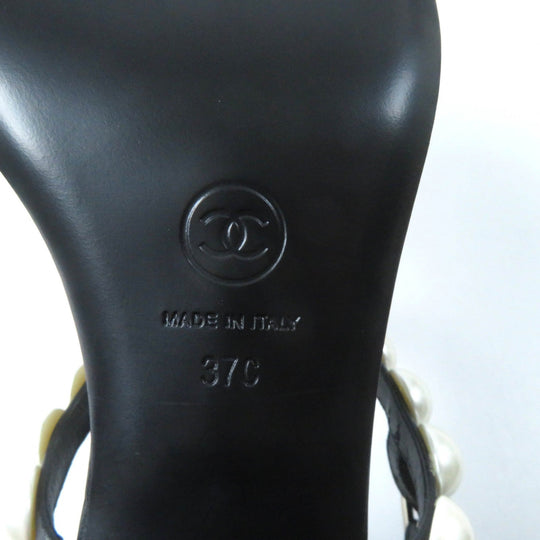 CHANEL Sandals G37272 Main: Leather Black White Women 37 Used Authentic