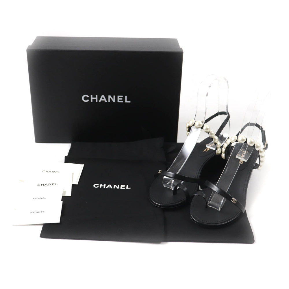 CHANEL Sandals G37272 Main: Leather Black White Women 37 Used Authentic