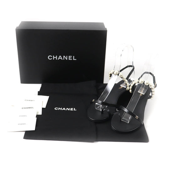CHANEL Sandals G37272 Main: Leather Black White Women 37 Used Authentic