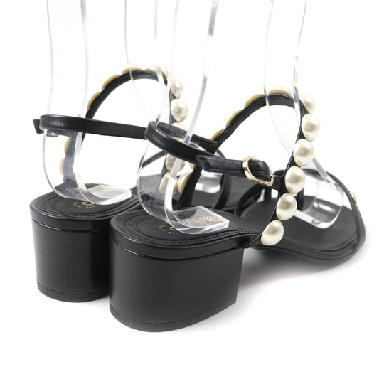 CHANEL Sandals G37272 Main: Leather Black White Women 37 Used Authentic