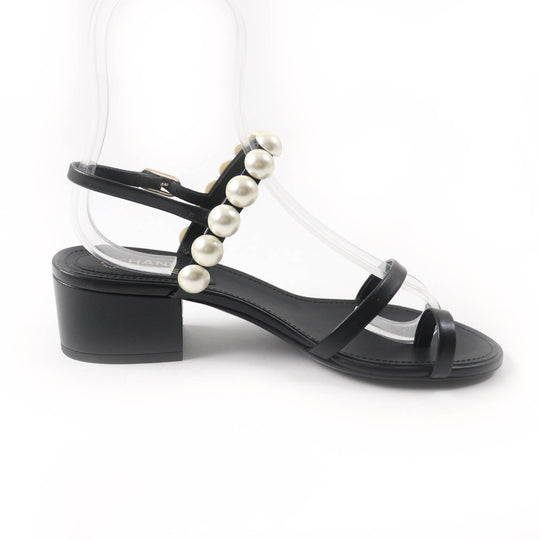 CHANEL Sandals G37272 Main: Leather Black White Women 37 Used Authentic