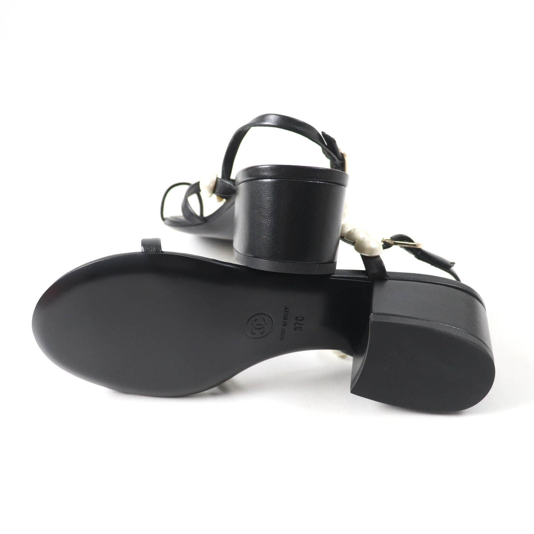 CHANEL Sandals G37272 Main: Leather Black White Women 37 Used Authentic