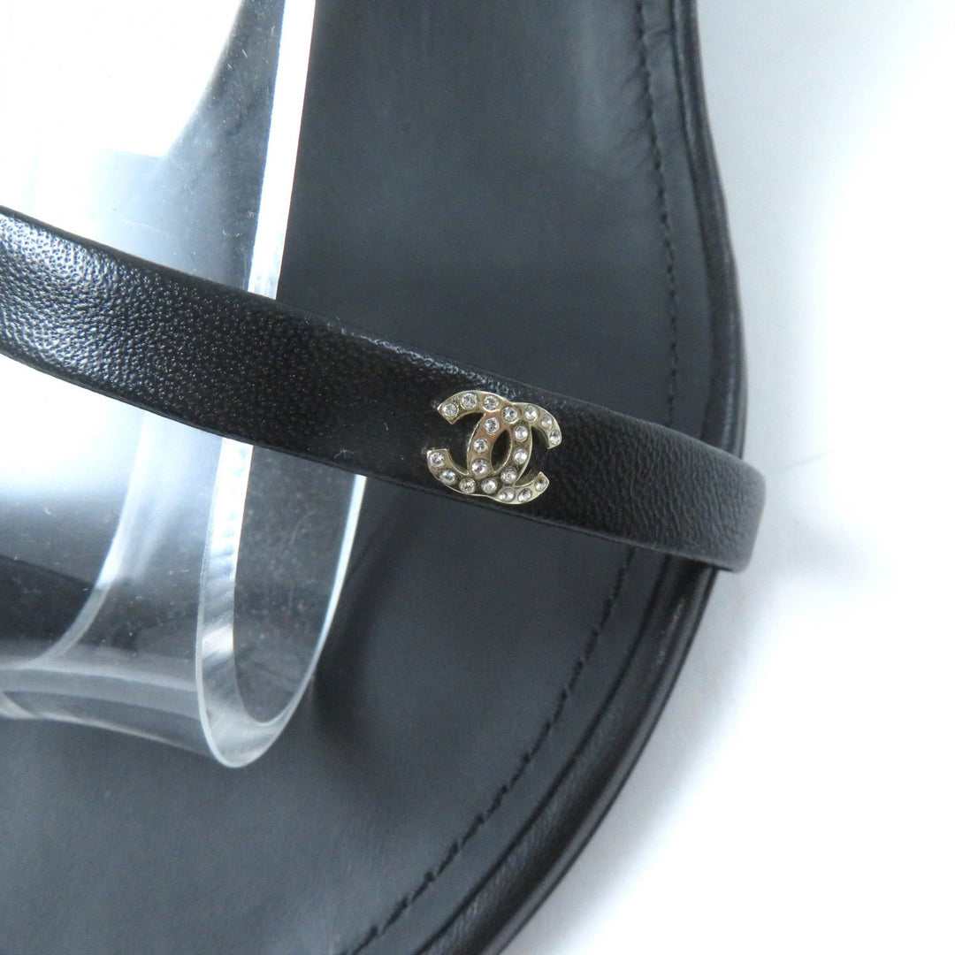 CHANEL Sandals G37272 Main: Leather Black White Women 37 Used Authentic