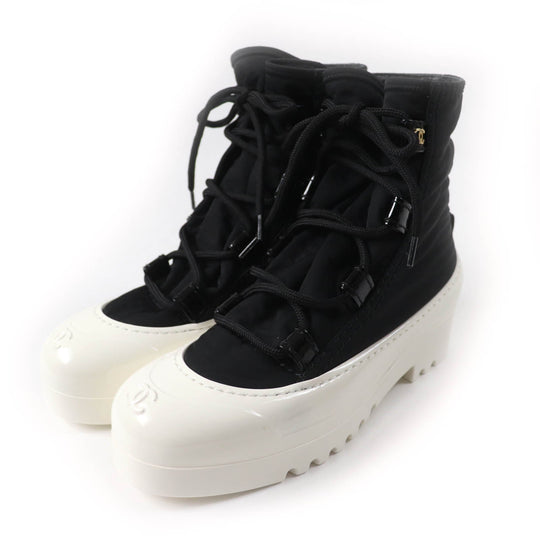CHANEL short boots G35140 19B Main: Nylon, Main: Patent leather Black White Women 37 Used Authentic