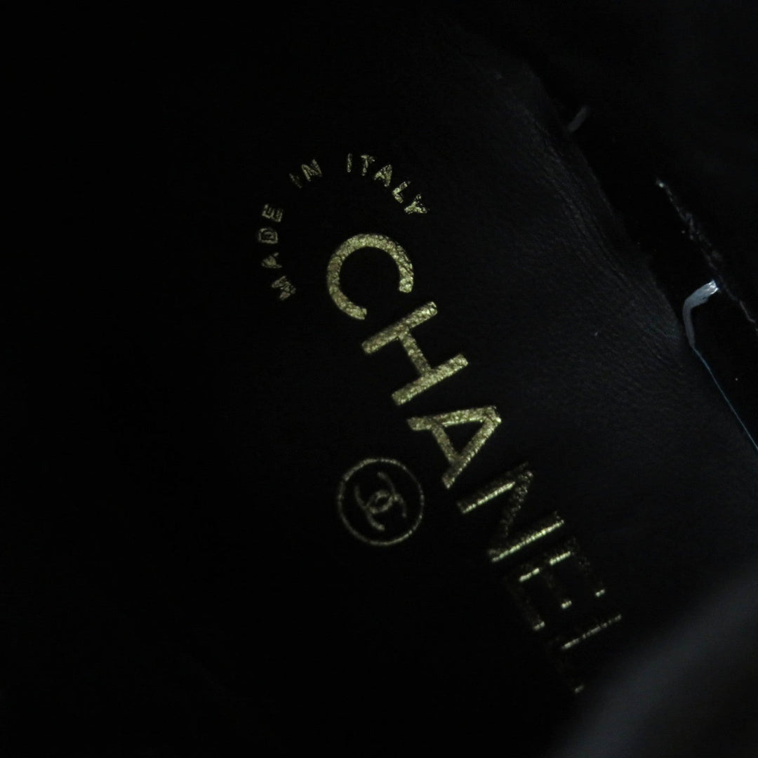 CHANEL short boots G35140 19B Main: Nylon, Main: Patent leather Black White Women 37 Used Authentic