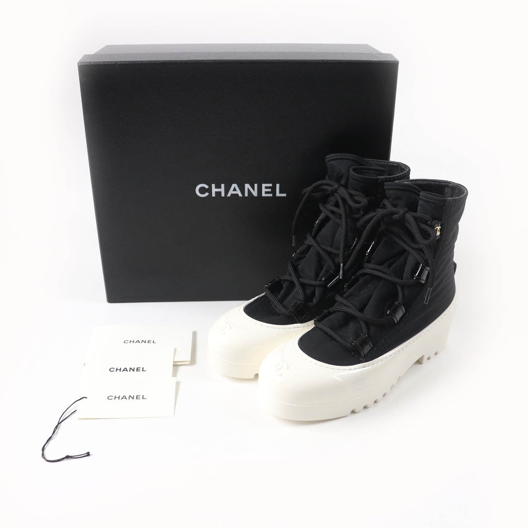 CHANEL short boots G35140 19B Main: Nylon, Main: Patent leather Black White Women 37 Used Authentic