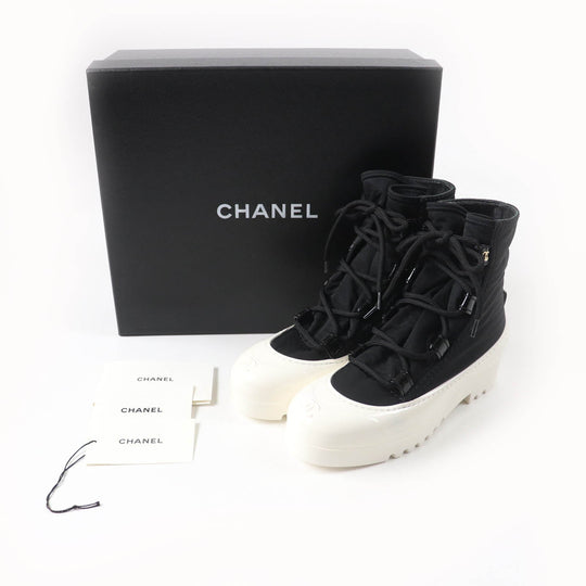 CHANEL short boots G35140 19B Main: Nylon, Main: Patent leather Black White Women 37 Used Authentic
