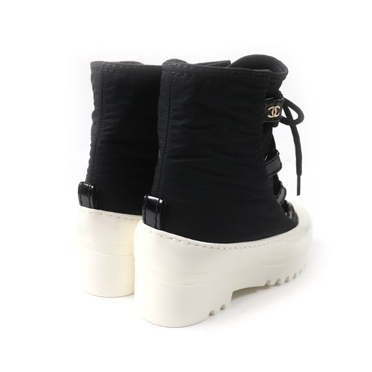 CHANEL short boots G35140 19B Main: Nylon, Main: Patent leather Black White Women 37 Used Authentic