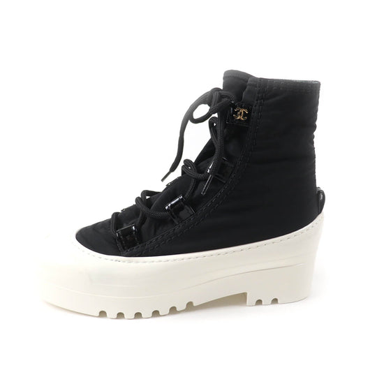 CHANEL short boots G35140 19B Main: Nylon, Main: Patent leather Black White Women 37 Used Authentic