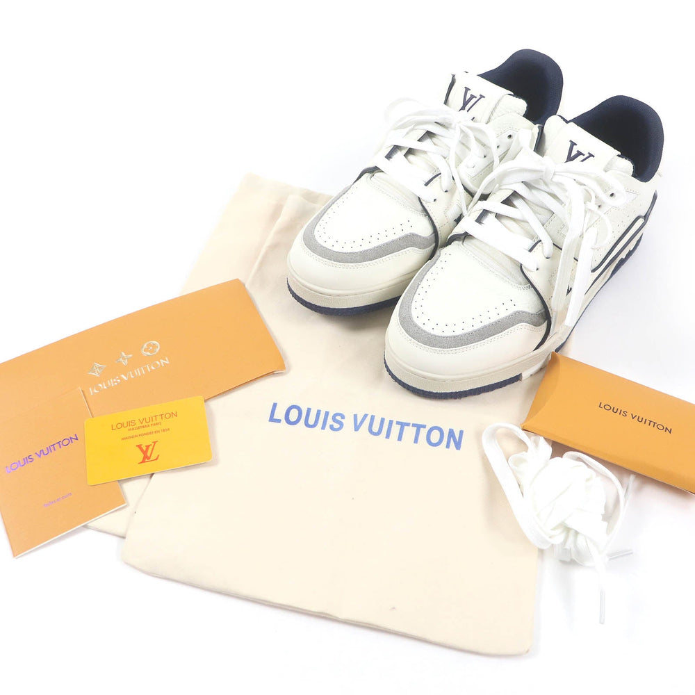 LOUIS VUITTON Low cut sneakers Main: Leather White navy LV Trainer Line mens 6 Used Authentic