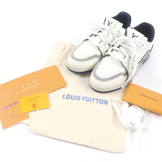 LOUIS VUITTON Low cut sneakers Main: Leather White navy LV Trainer Line mens 6 Used Authentic