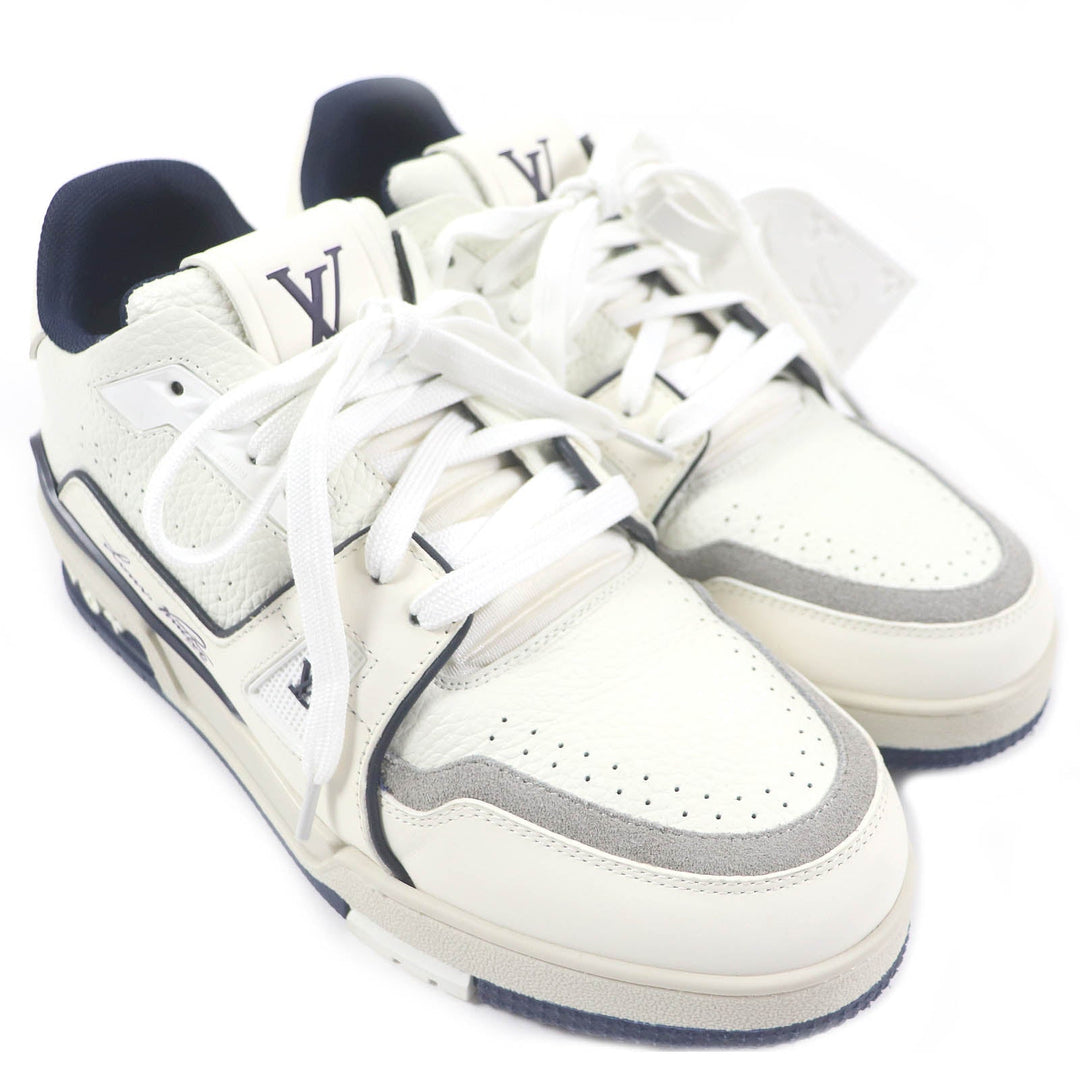 LOUIS VUITTON Low cut sneakers Main: Leather White navy LV Trainer Line mens 6 Used Authentic