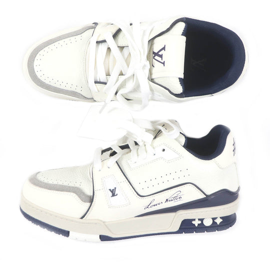 LOUIS VUITTON Low cut sneakers Main: Leather White navy LV Trainer Line mens 6 Used Authentic