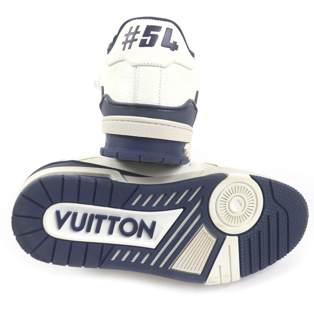 LOUIS VUITTON Low cut sneakers Main: Leather White navy LV Trainer Line mens 6 Used Authentic