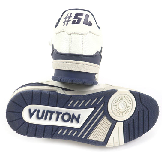 LOUIS VUITTON Low cut sneakers Main: Leather White navy LV Trainer Line mens 6 Used Authentic
