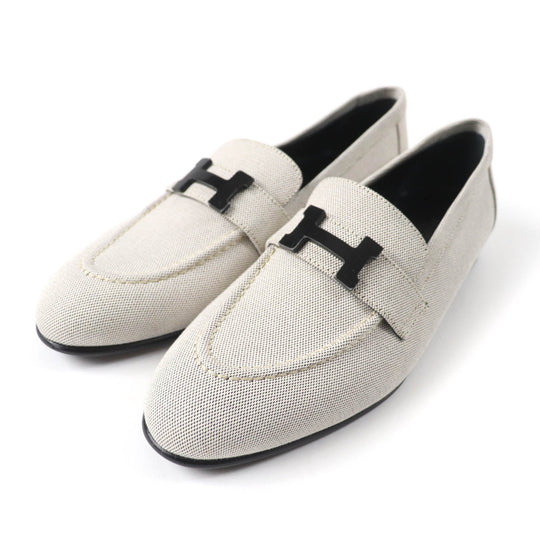 HERMES loafers Main: Canvas Light gray Moccasin Paris Constance Women 37.5 Used Authentic