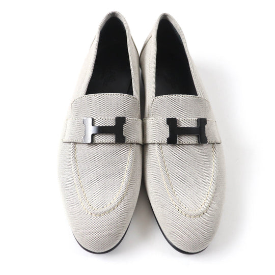 HERMES loafers Main: Canvas Light gray Moccasin Paris Constance Women 37.5 Used Authentic