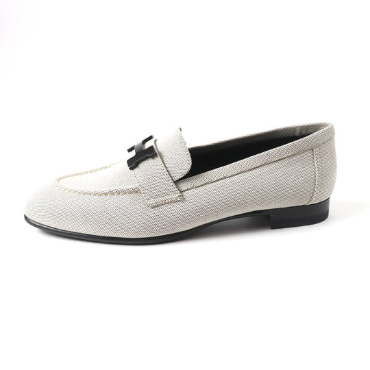 HERMES loafers Main: Canvas Light gray Moccasin Paris Constance Women 37.5 Used Authentic